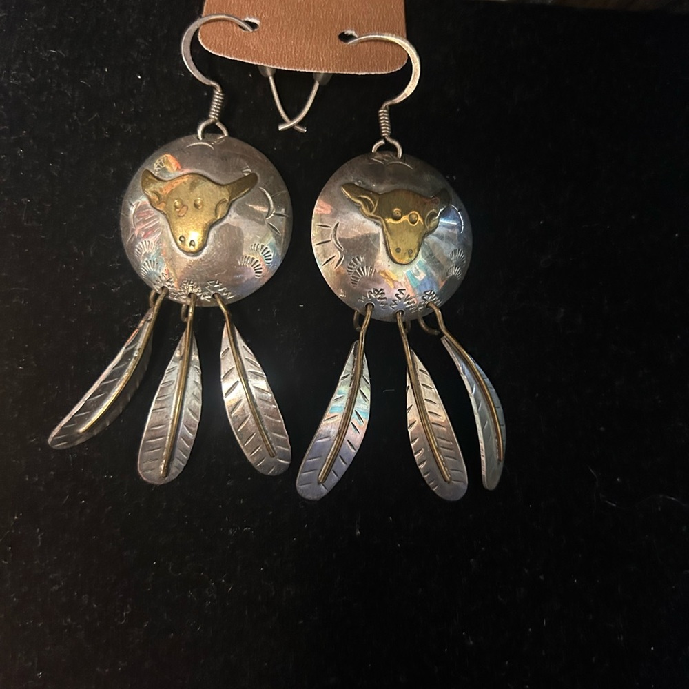 Southwestern Silver and Gold Feather Earrings